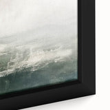 Close-up of a framed abstract landscape wall art piece, showcasing vibrant hues of blue and gold with intricate textures, perfect for modern decor.