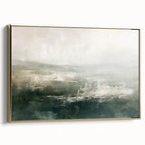 Framed abstract landscape wall art showcasing vibrant gold hues and intricate designs, perfect for modern decor. View from the side highlighting its elegant frame and canvas texture.