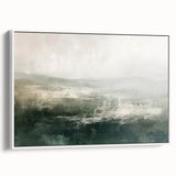 Framed abstract landscape wall art featuring soft pastel colors and textured brush strokes, showcasing a serene view suitable for modern home decor.