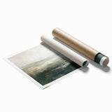 Abstract landscape wall art print showcasing vibrant colors and fluid shapes, rolled and ready for display, perfect for modern home decor. The artwork features a harmonious blend of blues, greens, and earth tones, adding a serene touch to any interior space.