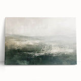 Abstract landscape wall art on stretched canvas, featuring vibrant colors and dynamic shapes, leaning against a neutral wall, perfect for modern decor.