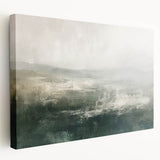 Abstract wall art featuring serene landscapes in muted earth tones, showcased on a stretched canvas with a side view that highlights its depth and texture. This piece enhances modern decor, making it ideal for living spaces or offices.
