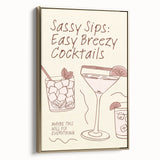 Vintage poster art of colorful cocktails on black background, framed canvas, ideal for living room decor.
