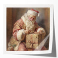 Festive Canvas Art - Santa Wrapping Large Gift Christmas Wall Decor