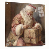 Festive Canvas Art - Santa Wrapping Large Gift Christmas Wall Decor