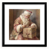 Festive Canvas Art - Santa Wrapping Large Gift Christmas Wall Decor