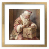 Festive Canvas Art - Santa Wrapping Large Gift Christmas Wall Decor