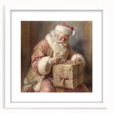 Festive Canvas Art - Santa Wrapping Large Gift Christmas Wall Decor
