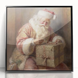 Festive Canvas Art - Santa Wrapping Large Gift Christmas Wall Decor