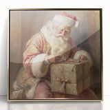 Festive Canvas Art - Santa Wrapping Large Gift Christmas Wall Decor
