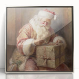 Festive Canvas Art - Santa Wrapping Large Gift Christmas Wall Decor