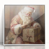 Festive Canvas Art - Santa Wrapping Large Gift Christmas Wall Decor