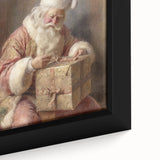 Festive Canvas Art - Santa Wrapping Large Gift Christmas Wall Decor