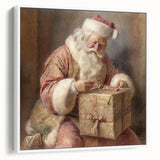 Festive Canvas Art - Santa Wrapping Large Gift Christmas Wall Decor