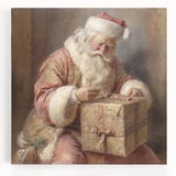 Festive Canvas Art - Santa Wrapping Large Gift Christmas Wall Decor