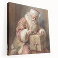 Festive Canvas Art - Santa Wrapping Large Gift Christmas Wall Decor