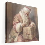 Festive Canvas Art - Santa Wrapping Large Gift Christmas Wall Decor
