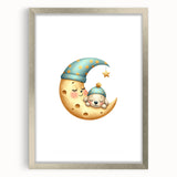 Personalized Kids Art - Sleeping Moon & Puppy Nursery Print
