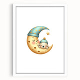 Personalized Kids Art - Sleeping Moon & Puppy Nursery Print