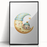 Personalized Kids Art - Sleeping Moon & Puppy Nursery Print