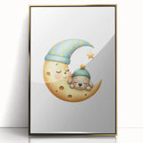 Personalized Kids Art - Sleeping Moon & Puppy Nursery Print