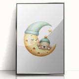 Personalized Kids Art - Sleeping Moon & Puppy Nursery Print