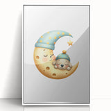 Personalized Kids Art - Sleeping Moon & Puppy Nursery Print