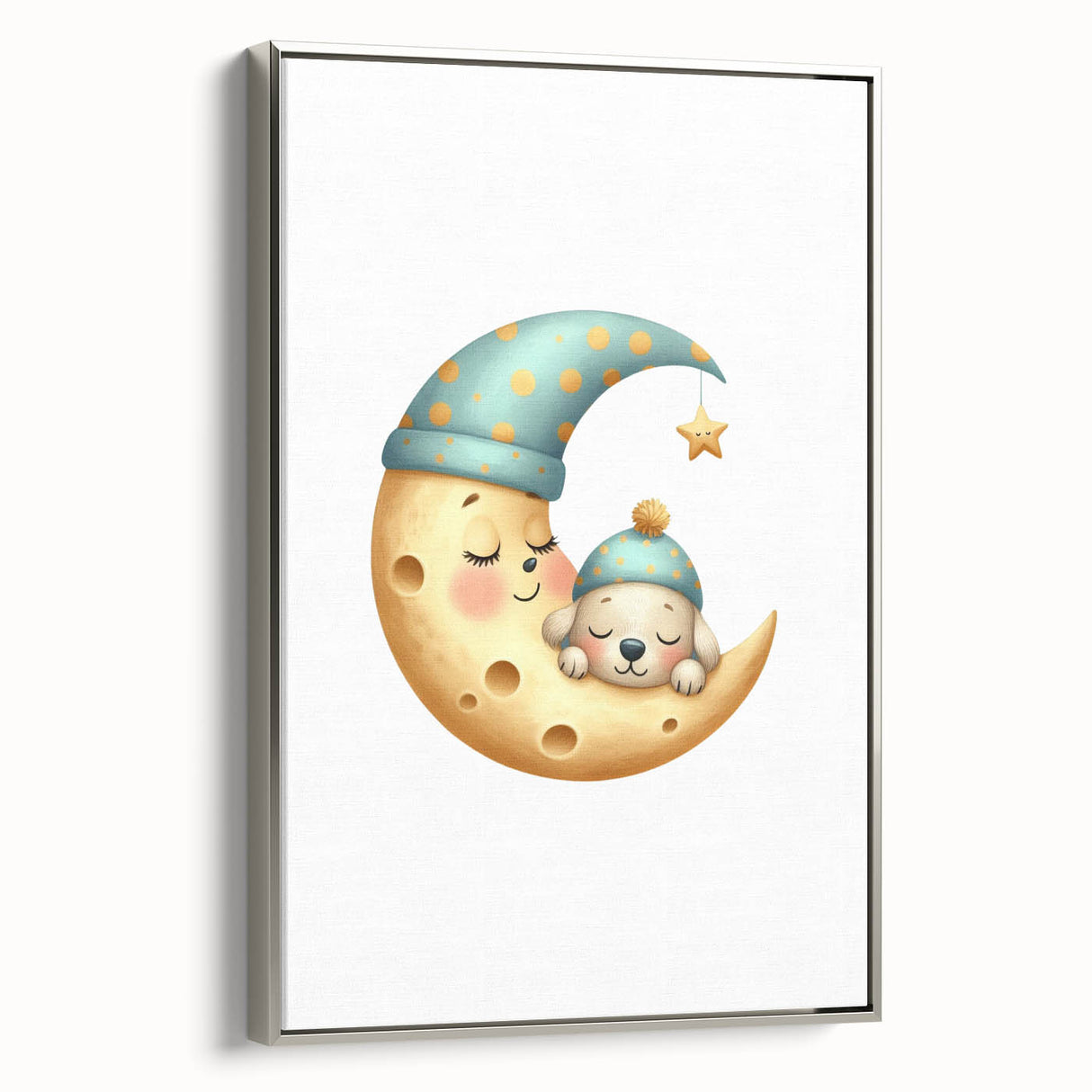 Personalized Kids Art - Sleeping Moon & Puppy Nursery Print