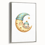 Personalized Kids Art - Sleeping Moon & Puppy Nursery Print