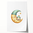 Personalized Kids Art - Sleeping Moon & Puppy Nursery Print