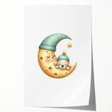 Personalized Kids Art - Sleeping Moon & Puppy Nursery Print