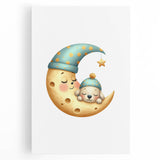 Personalized Kids Art - Sleeping Moon & Puppy Nursery Print