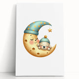 Personalized Kids Art - Sleeping Moon & Puppy Nursery Print