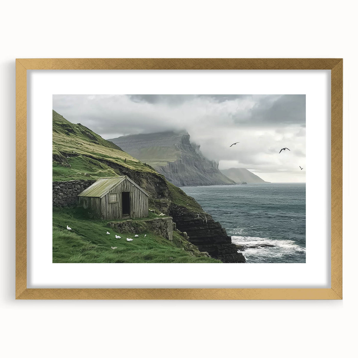 Landscape barn frame with a gold mat, showcasing a rustic design that adds elegance to any space. Ideal for home decor enthusiasts seeking a vintage touch.