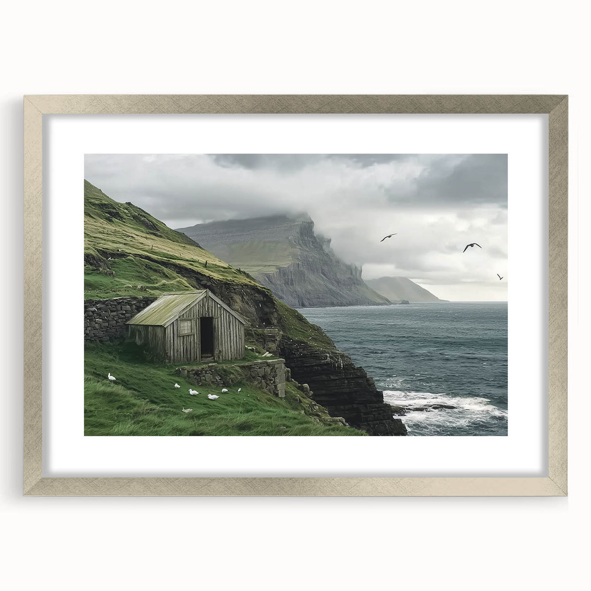 Landscape barn frame in silver with a mat, showcasing a front view that highlights its modern design and elegant finish, perfect for enhancing home decor.