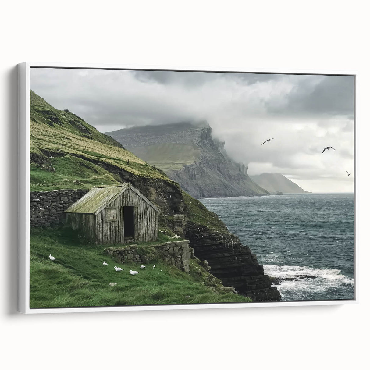 Landscape barn-framed canvas art showcasing a serene rural scene with vibrant colors and detailed textures, ideal for enhancing home decor.