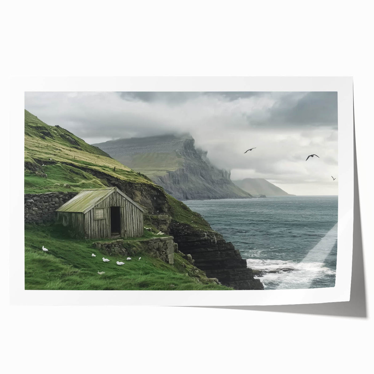 Rolled print showcasing a serene landscape of a rustic barn surrounded by lush greenery, featuring vibrant colors and intricate details, ideal for home decor.