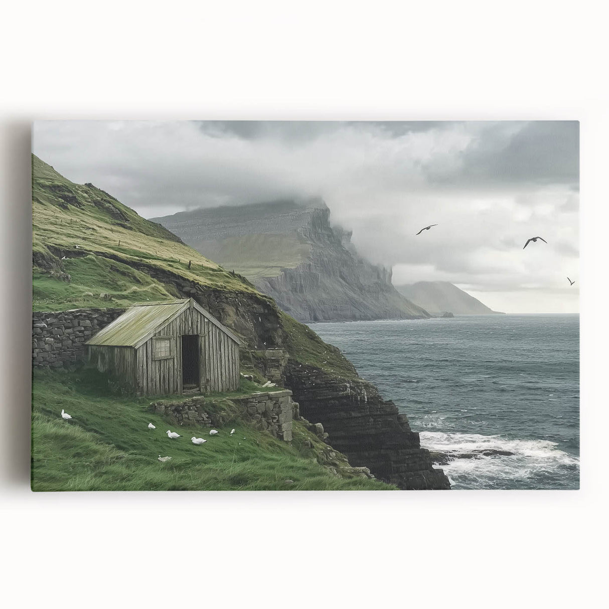 Stretched canvas artwork showcasing a vibrant landscape of a rustic barn surrounded by lush greenery, perfect for enhancing home decor with rural charm.