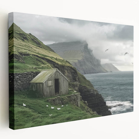 Landscape-oriented stretched canvas artwork depicting a rustic barn scene, showcasing vibrant colors and detailed textures, ideal for farmhouse decor.