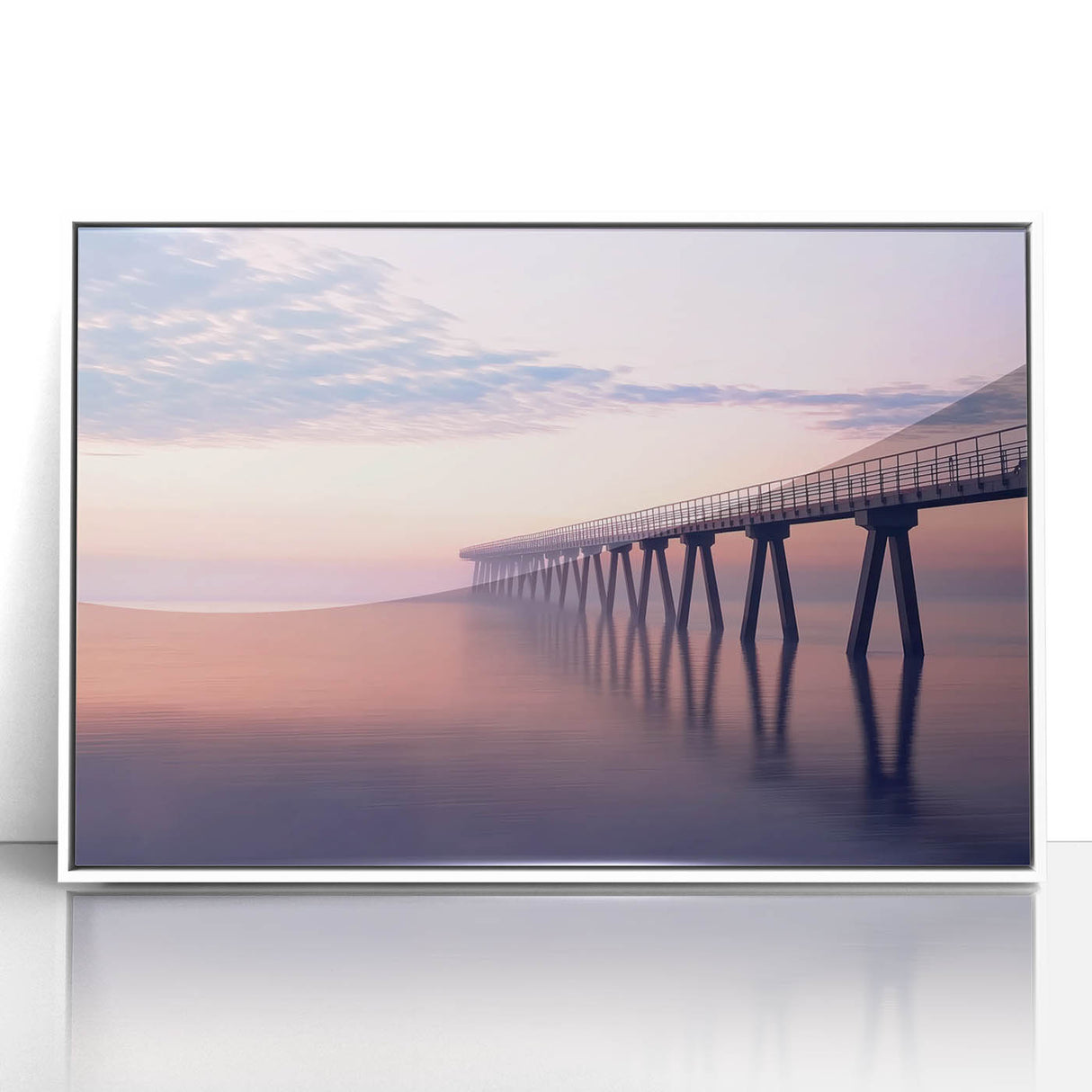 Framed acrylic landscape artwork of a serene bridge scene, showcasing vibrant colors and intricate details, ideal for modern home decor and art enthusiasts.