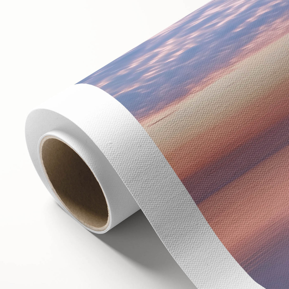 Rolled canvas artwork showcasing a vibrant landscape bridge design, featuring rich colors and intricate details, elegantly packaged in a protective cardboard tube for safe shipping and display.