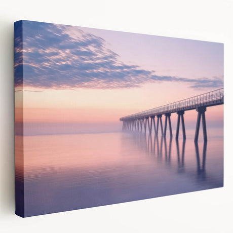 Stretched canvas artwork depicting a serene landscape with a bridge, showcasing vibrant colors and intricate details, ideal for home decor enhancement.