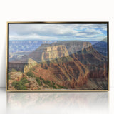 Framed acrylic artwork depicting a stunning landscape of canyons with rich gold accents, perfect for enhancing modern home decor and adding elegance to any room.