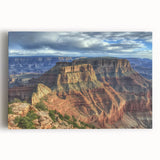 Stretched canvas artwork showcasing a vibrant landscape of canyons, capturing rich earthy tones and dramatic rock formations, perfect for enhancing modern home decor.