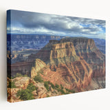 Stretched landscape canvas artwork depicting vibrant canyons in warm earth tones, showcasing intricate textures and details, perfect for home decor enhancement.