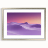 Elegant silver-framed landscape artwork depicting a serene desert scene with subtle matting, ideal for modern home decor. Perfect for adding a touch of tranquility to any room.