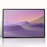 Framed acrylic wall art depicting a desert landscape with warm colors, featuring cacti and mountains, showcasing a black frame that enhances its modern aesthetic.