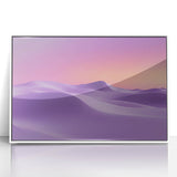 Framed acrylic artwork depicting a vibrant desert landscape with warm tones of orange and yellow, highlighted by a white frame, perfect for modern home decor.