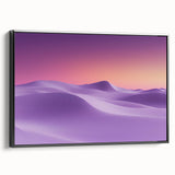 Framed canvas artwork showcasing a desert landscape with warm earth tones, featuring a black wooden frame and side view perspective, perfect for home decor.