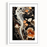 Abstract art print featuring close-up natural elements in neutral tones on a white matted frame.
